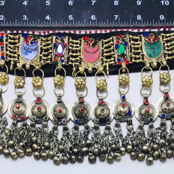 Vintage Choker Necklace, Handcrafted Tribal Collar Choker Necklace With Dangling - Picture 8 of 16